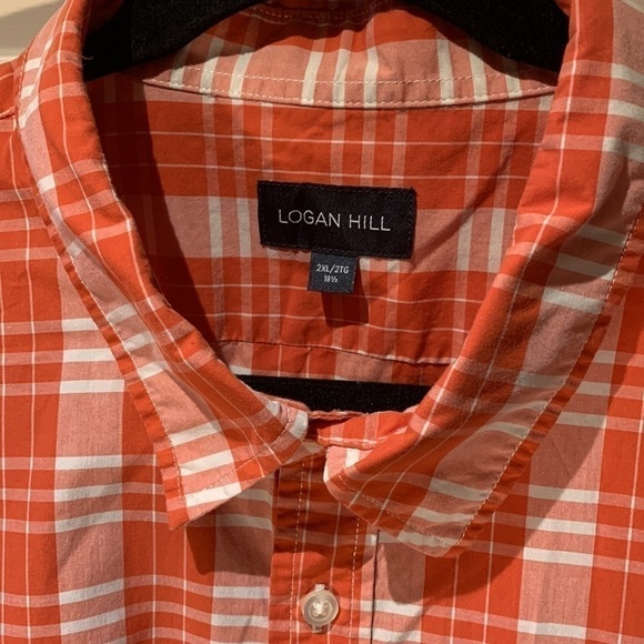 𝅺LOGAN Hill 2XL 18 1/2 shirt plaid orange white short sleeves 100% cotton - Picture 7 of 11